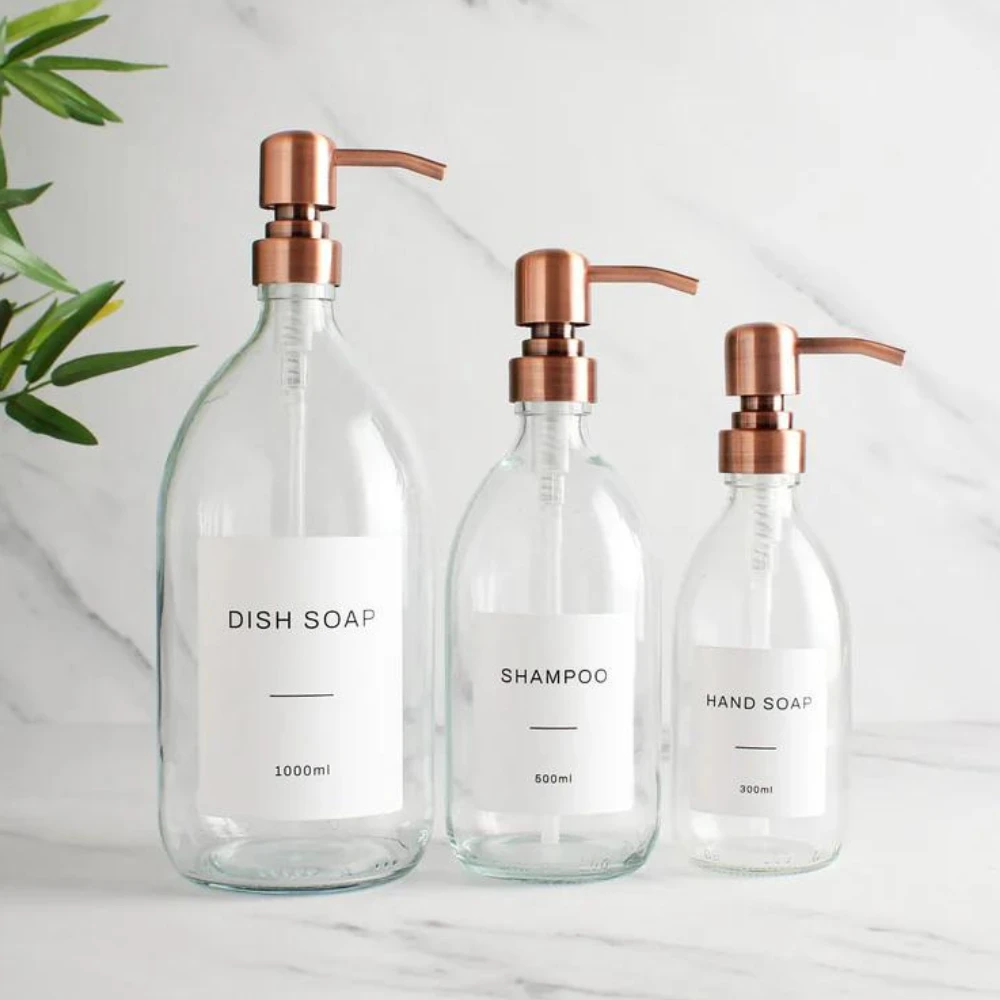 glass bottles with pump