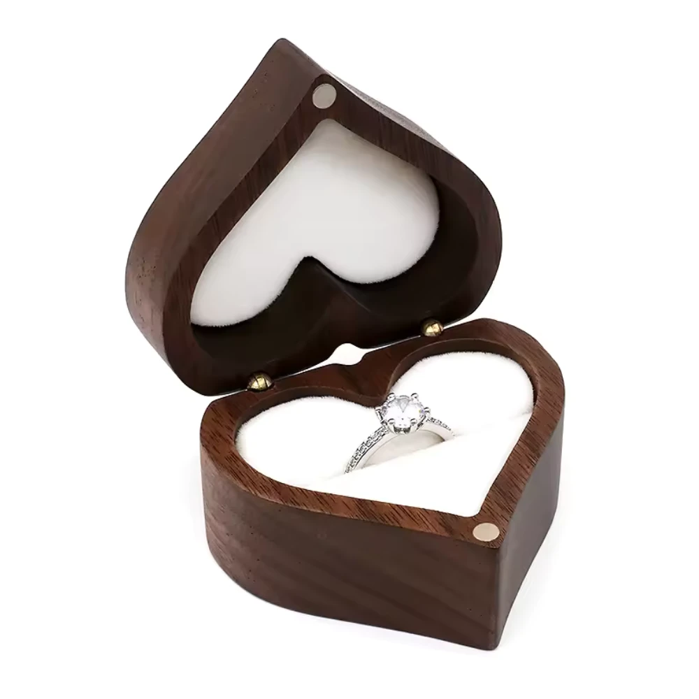 empty wooden ring box packaging